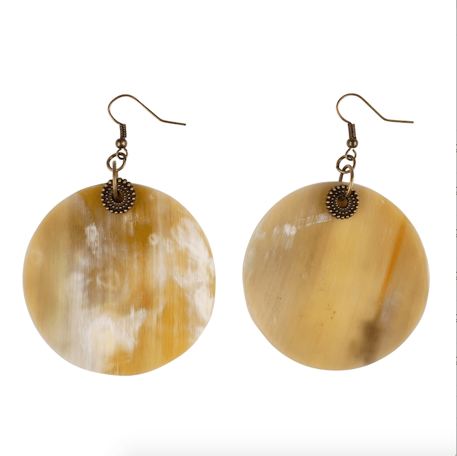 Solid Circle Horn and Brass Earrings - GLORY HAUS 