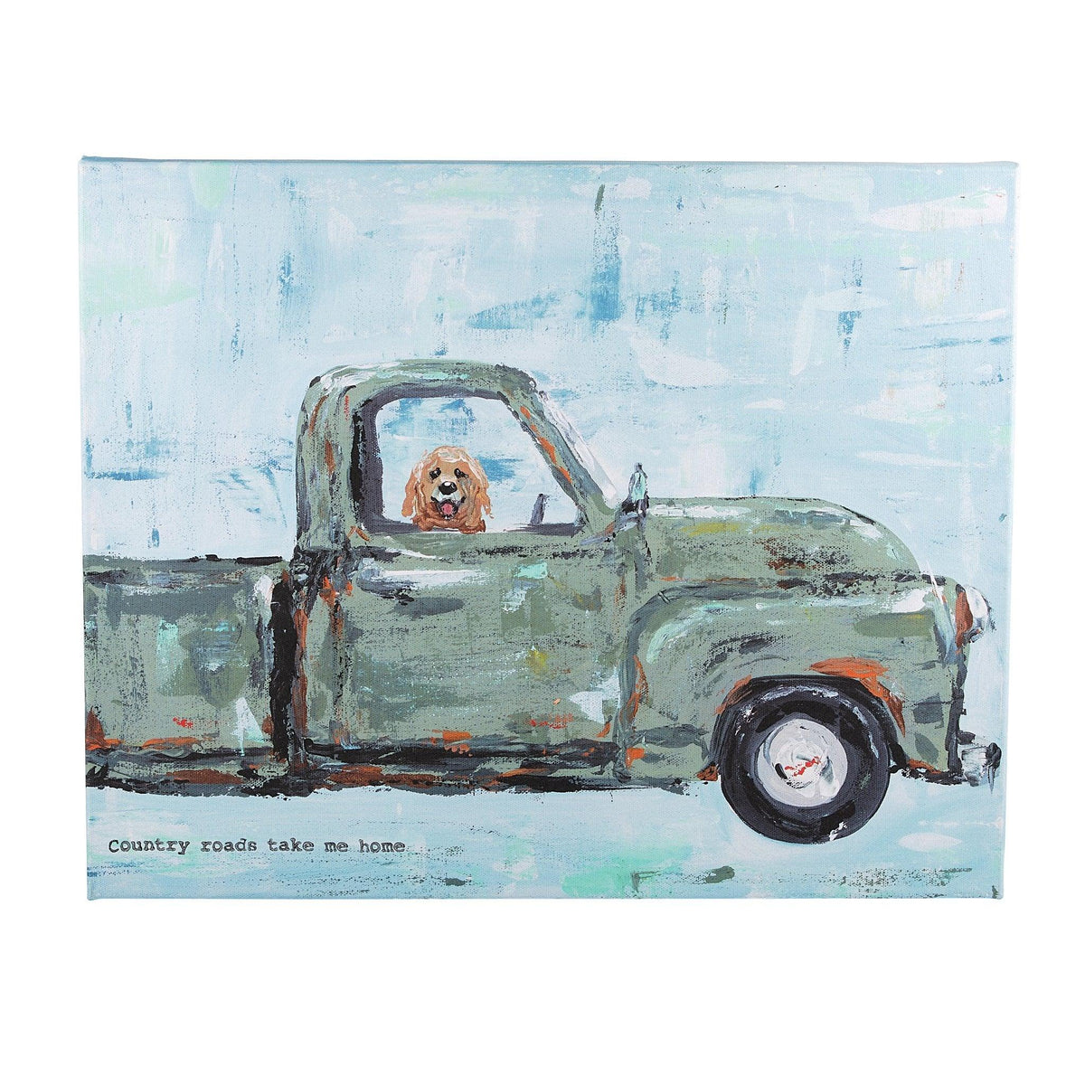 Dog in Green Truck Canvas - GLORY HAUS 