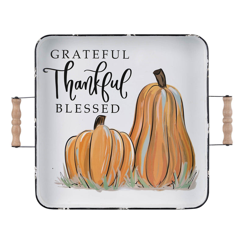 Thankful Grateful Pumpkin Enamel Tray - GLORY HAUS 