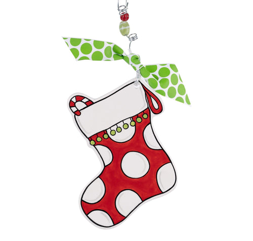 Polka Dot Stocking Flat Ornament - GLORY HAUS 